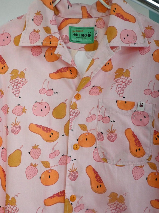 "All Over Fruit" Button-Up short-sleeved Shirt (ONE-OFF) - Pink