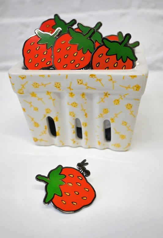 "Strawberry & Ant" Enamel Pin. Design by HO HOS HOLE IN THE WALL (NYC)