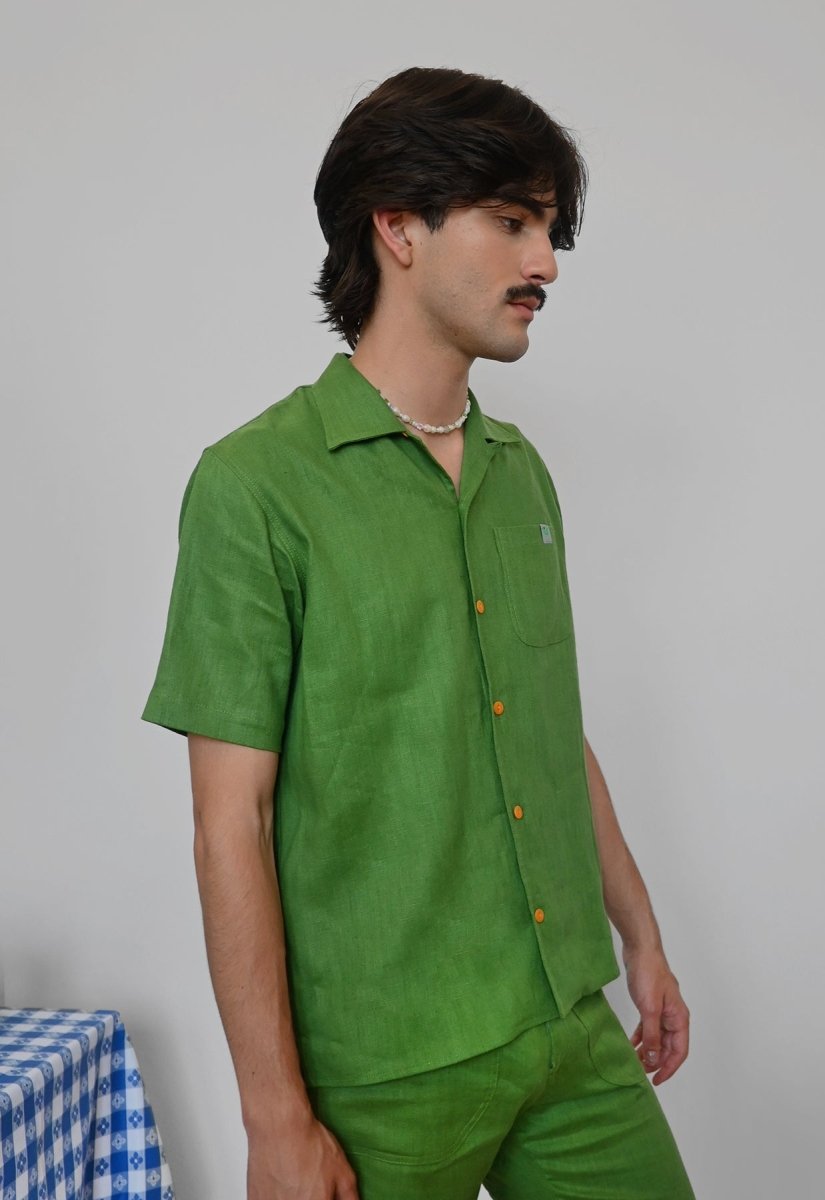 "Tutti Frutti" Linen Shirt - Plantain Green