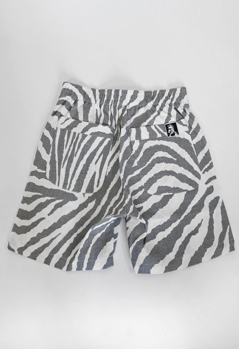 "Zebra Without a Cause" Linen Shorts - Grey Stripe
