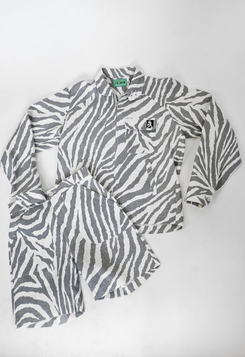 "zebra without a cause" linen jacket and shorts suit HO HOS HOLE IN THE WALL NYC designer