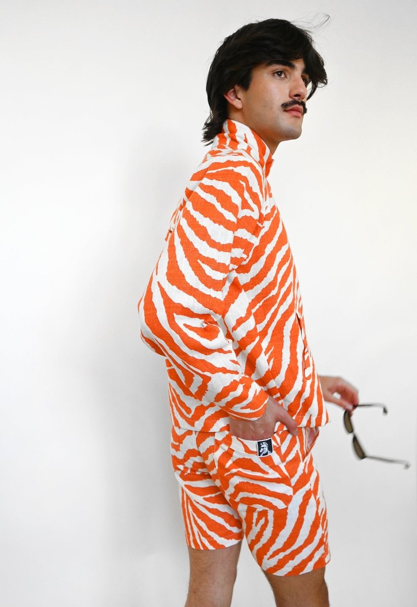 HO HOS HOLE IN THE WALL linen suit orange zebra print