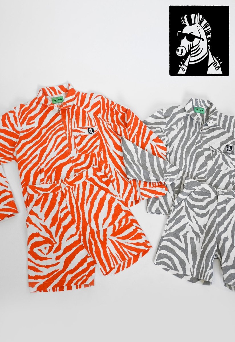 "Zebra Without a Cause" Linen Shorts - Orange Stripe